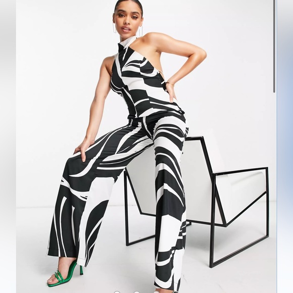 ASOS Pants - ASOS Design satin slip halter neck mono print jumpsuit size 6